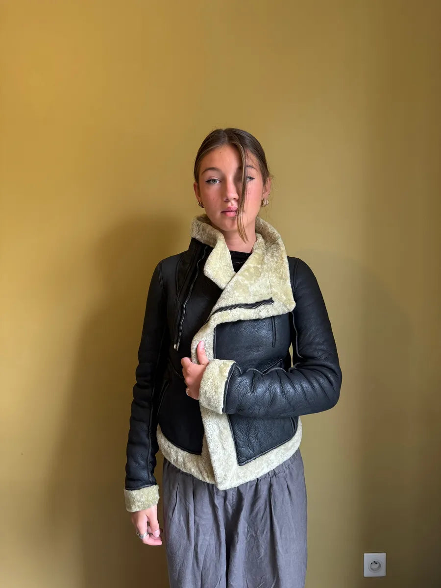 Rick Owens Shearling Asymmetrical Leather Jacket RGOQCSu 1
