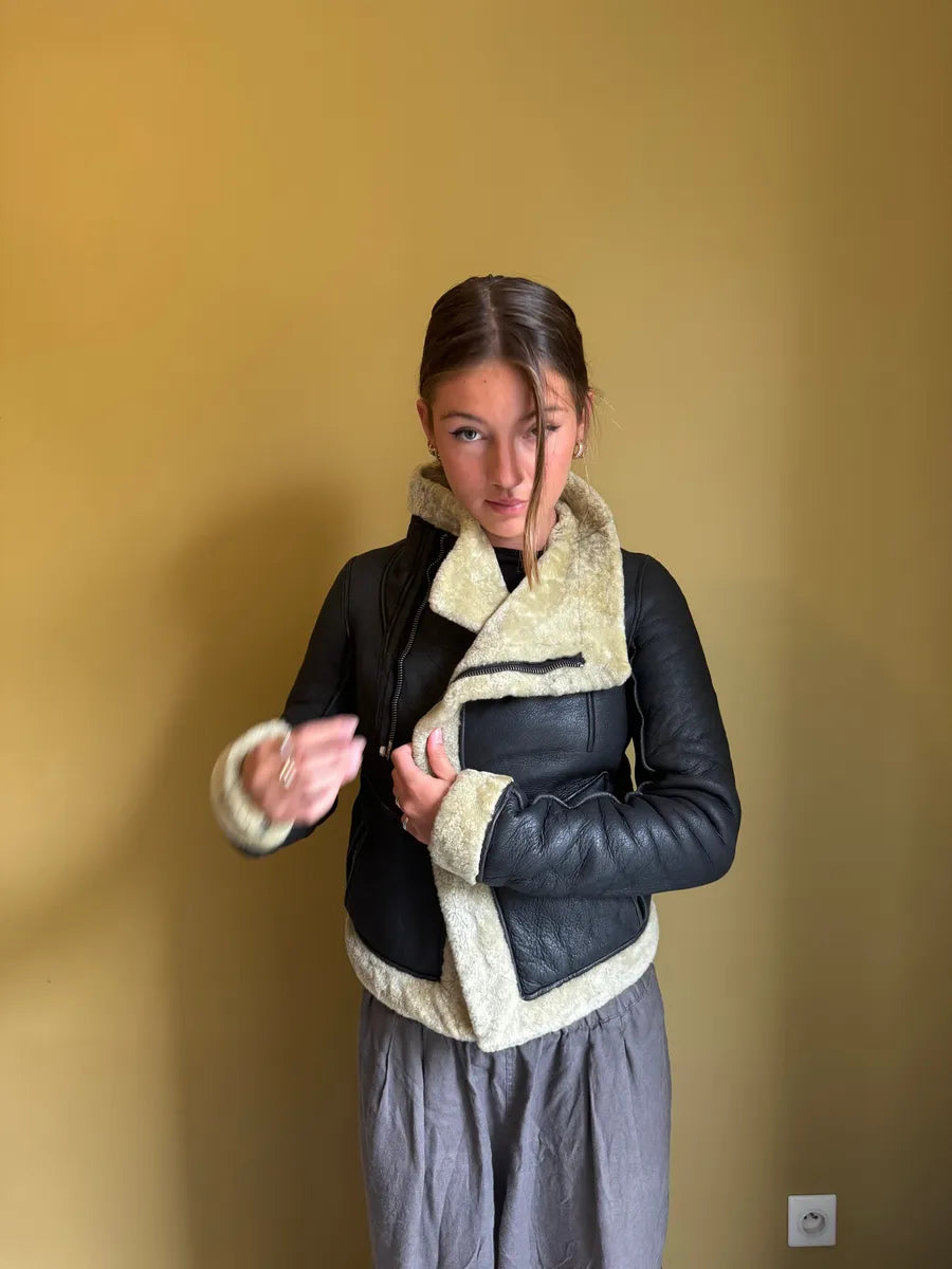 Rick Owens Shearling Asymmetrical Leather Jacket RGOQCSu 3
