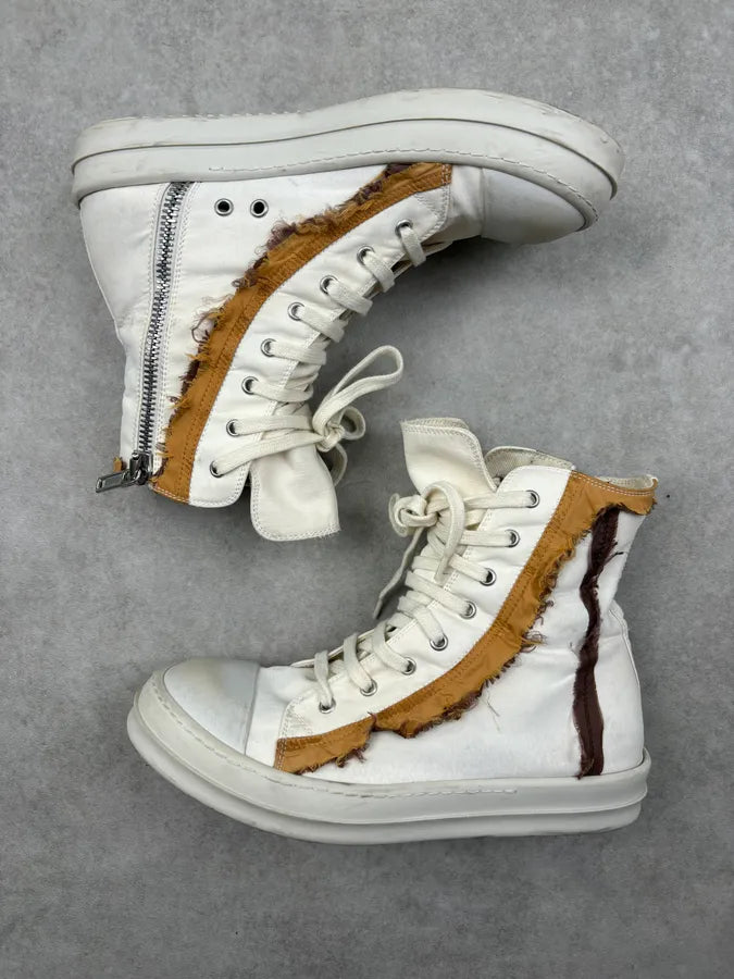 Rick Owens White Leather High Distressed Sneakers IDVyiiL 3