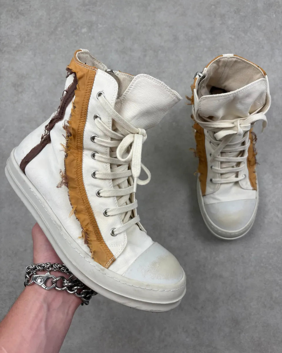 Rick Owens White Leather High Distressed Sneakers IDVyiiL 0