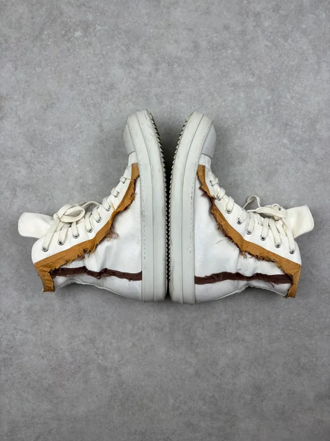 Rick Owens White Leather High Distressed Sneakers IDVyiiL 4