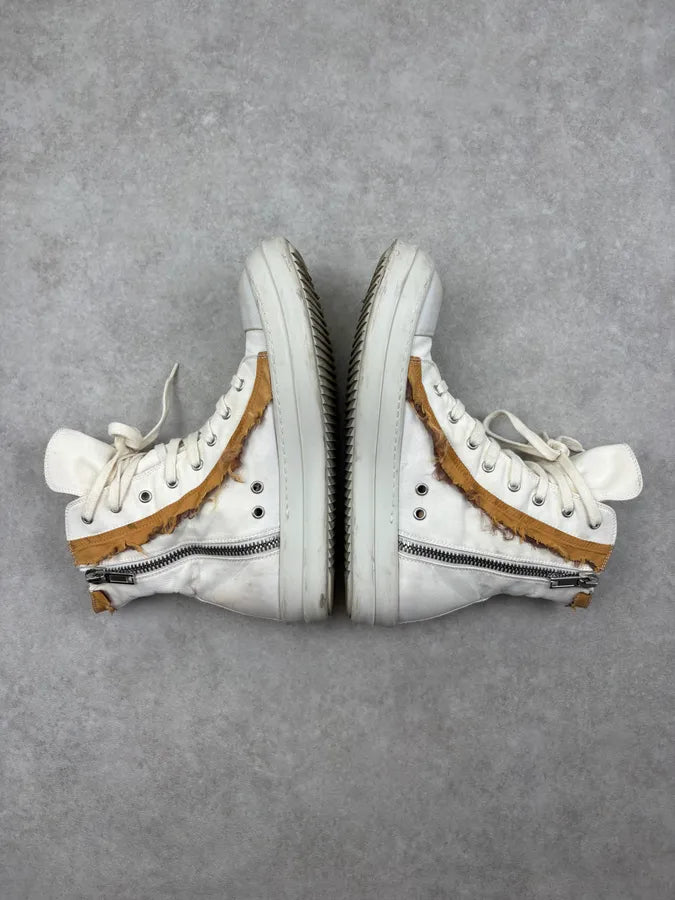 Rick Owens White Leather High Distressed Sneakers IDVyiiL 5
