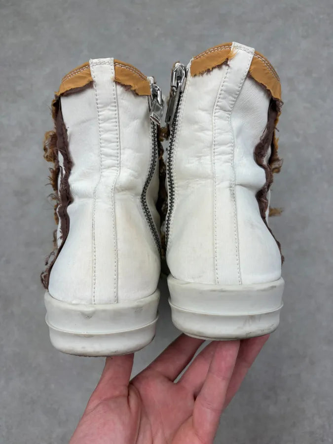 Rick Owens White Leather High Distressed Sneakers IDVyiiL 6