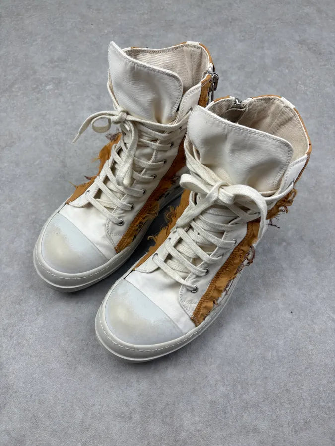 Rick Owens White Leather High Distressed Sneakers IDVyiiL 2