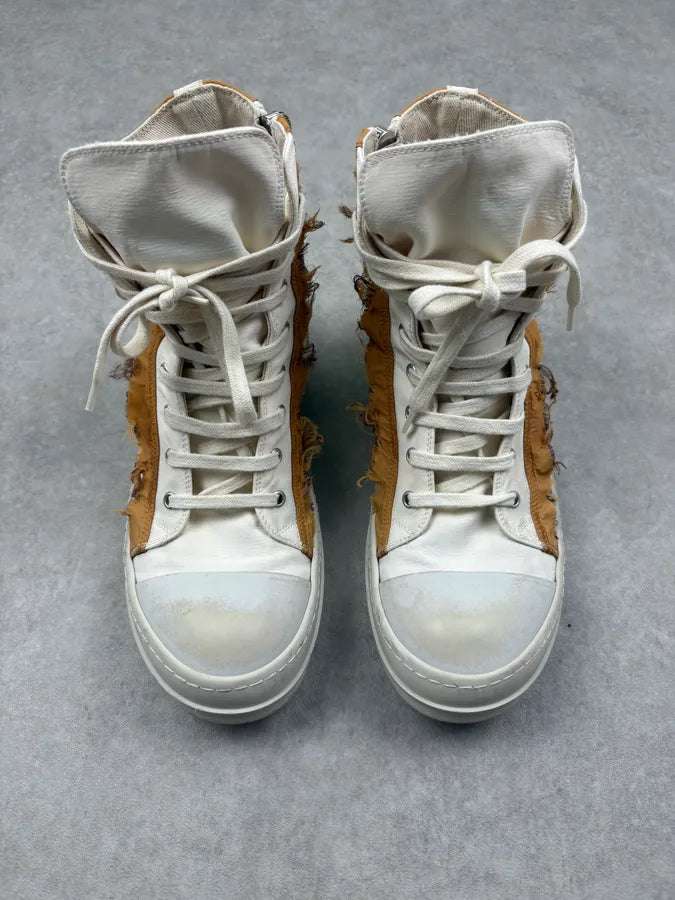 Rick Owens White Leather High Distressed Sneakers IDVyiiL 1
