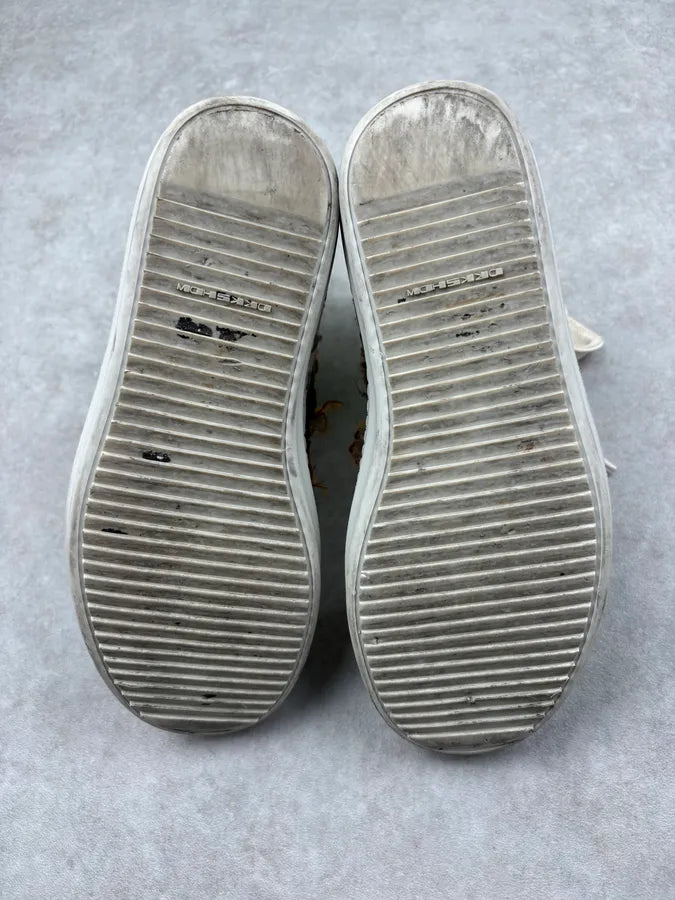 Rick Owens White Leather High Distressed Sneakers IDVyiiL 7