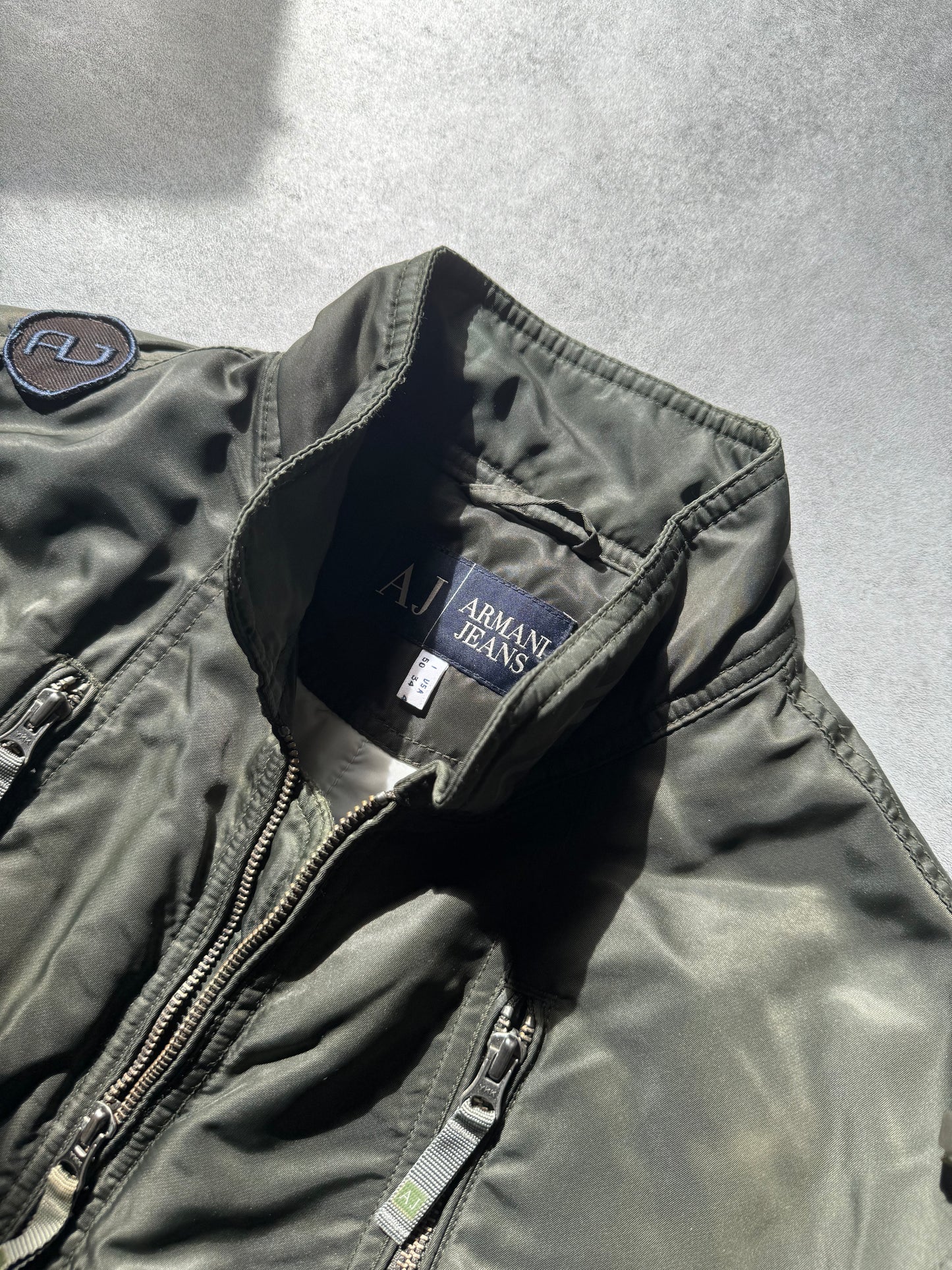 2000s Armani Utility Zippers Olive Bomber Jacket (M) - 8