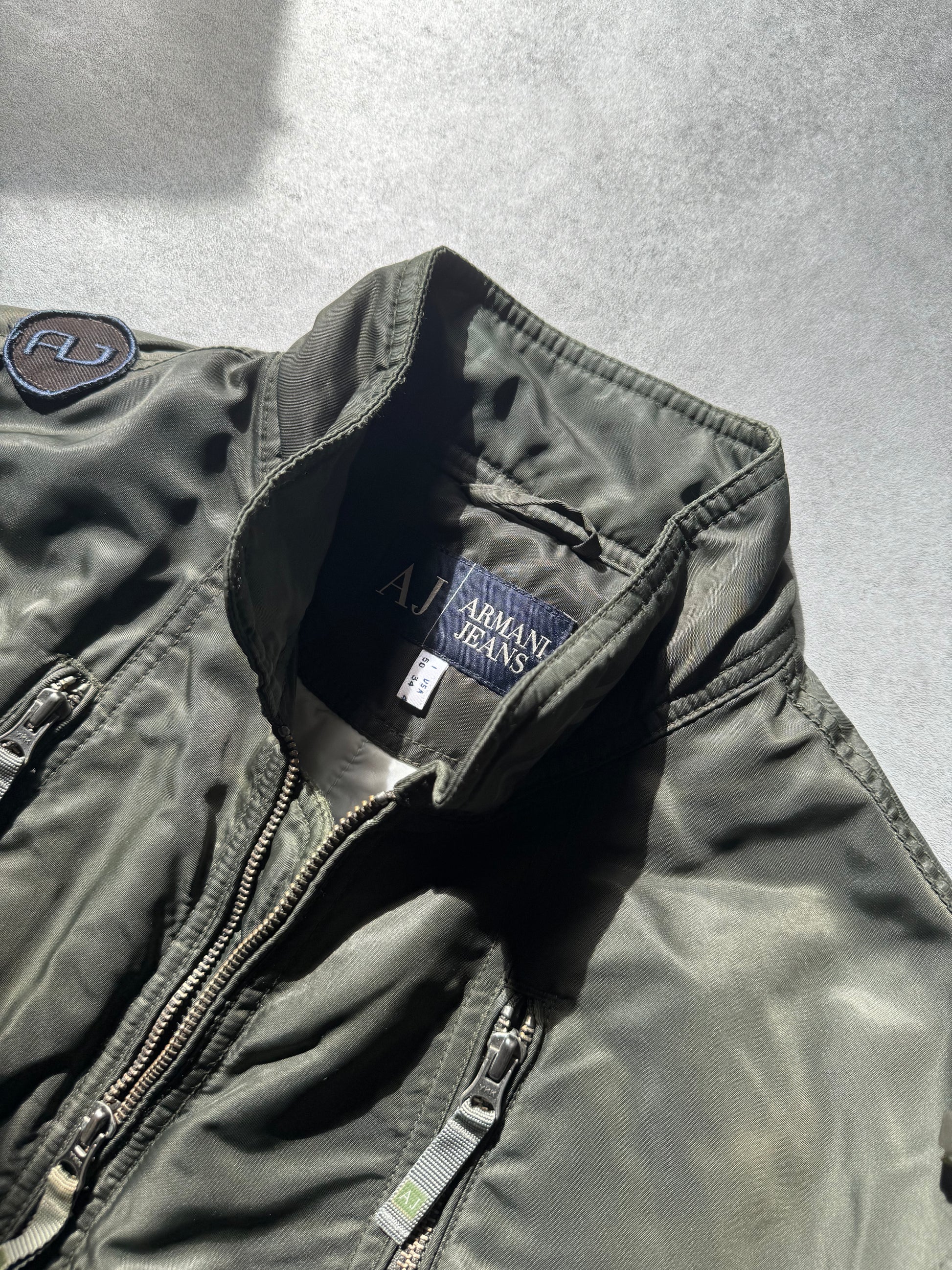 2000s Armani Utility Zippers Olive Bomber Jacket (M) - 8