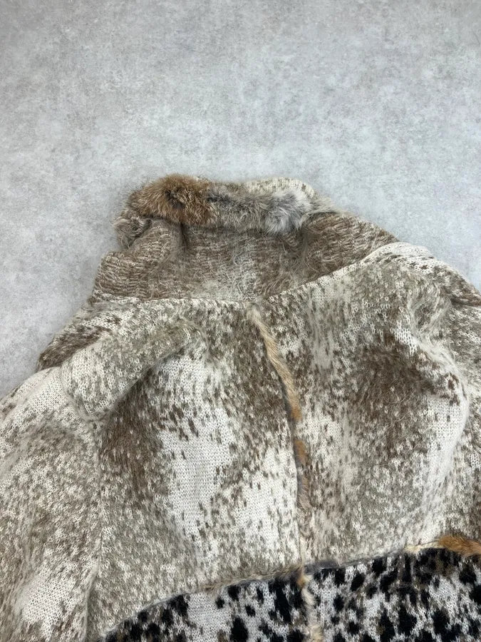 Roberta Scarpa Beige Wool Leopard Mohair Faux Fur Coat NjXLpno 6