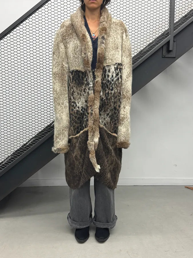 Roberta Scarpa Beige Wool Leopard Mohair Faux Fur Coat NjXLpno 1