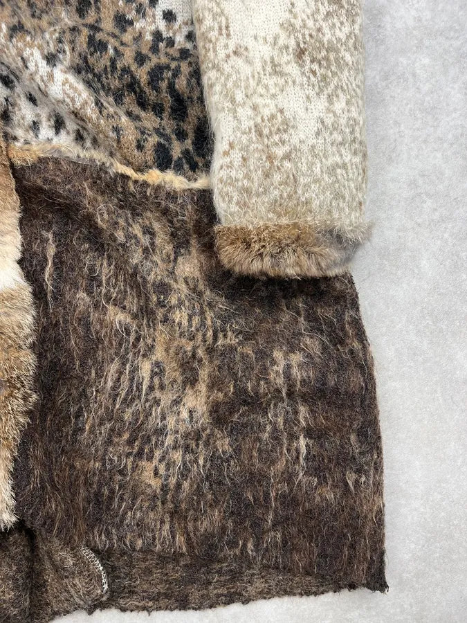 Roberta Scarpa Beige Wool Leopard Mohair Faux Fur Coat NjXLpno 8