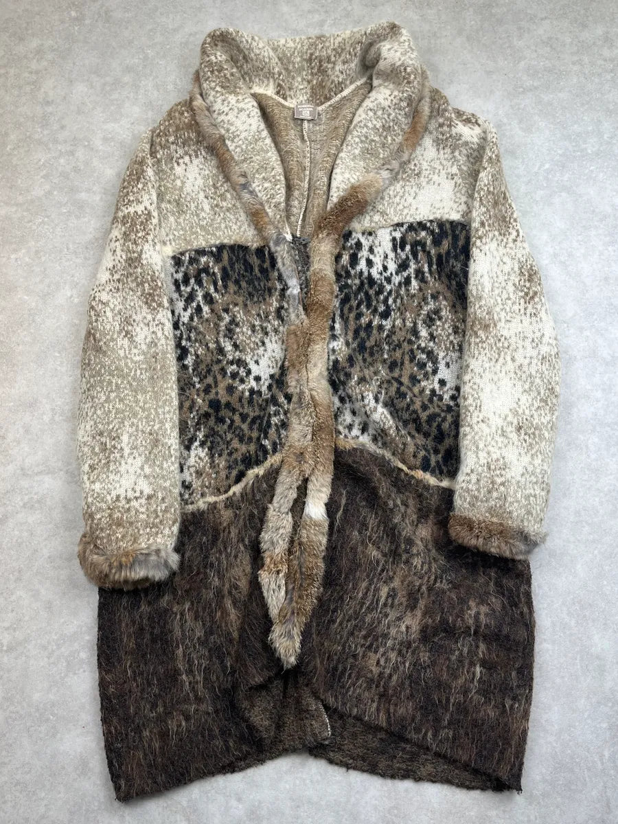 Roberta Scarpa Beige Wool Leopard Mohair Faux Fur Coat NjXLpno 0