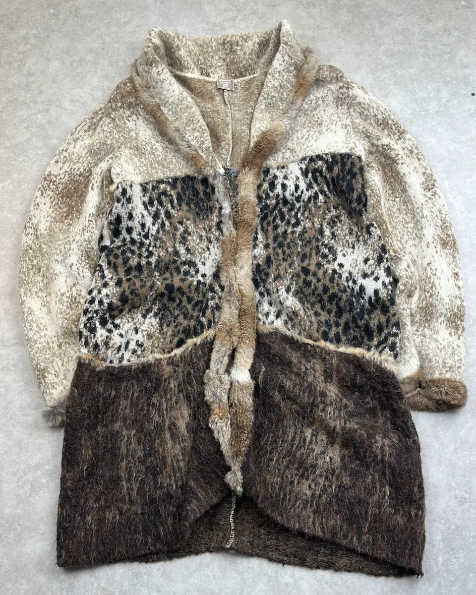 Roberta Scarpa Beige Wool Leopard Mohair Faux Fur Coat NjXLpno 3