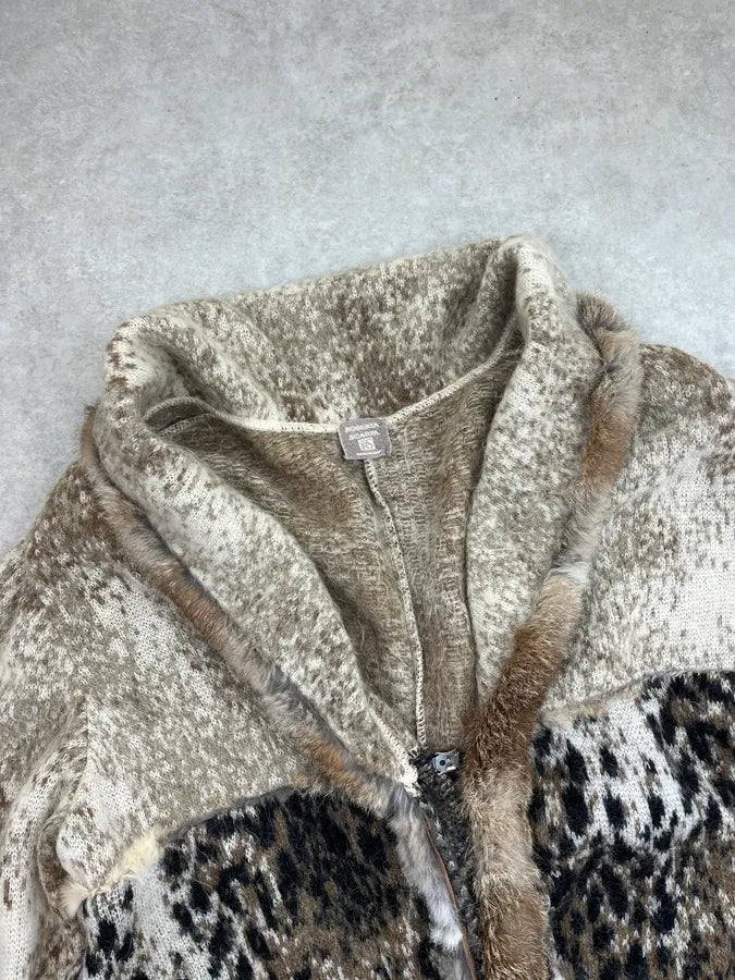 Roberta Scarpa Beige Wool Leopard Mohair Faux Fur Coat NjXLpno 4