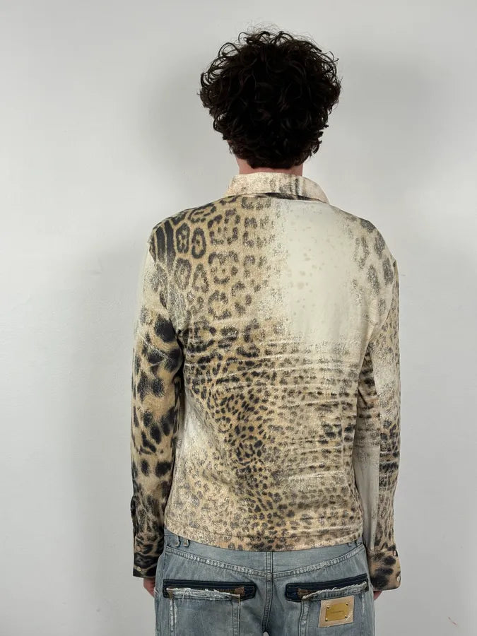 SS2002 Roberto Cavalli Archive Leopard Print Longsleeve Polo BbDzwRf 3