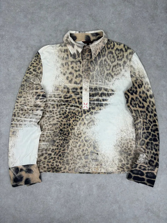 SS2002 Roberto Cavalli Archive Leopard Print Longsleeve Polo BbDzwRf 0