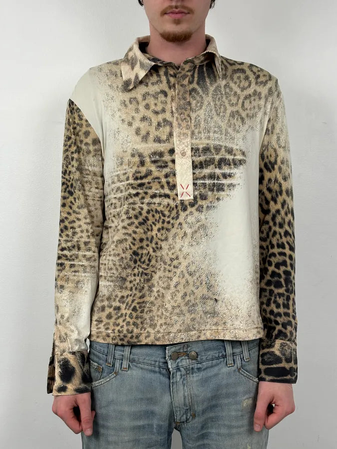 SS2002 Roberto Cavalli Archive Leopard Print Longsleeve Polo BbDzwRf 2