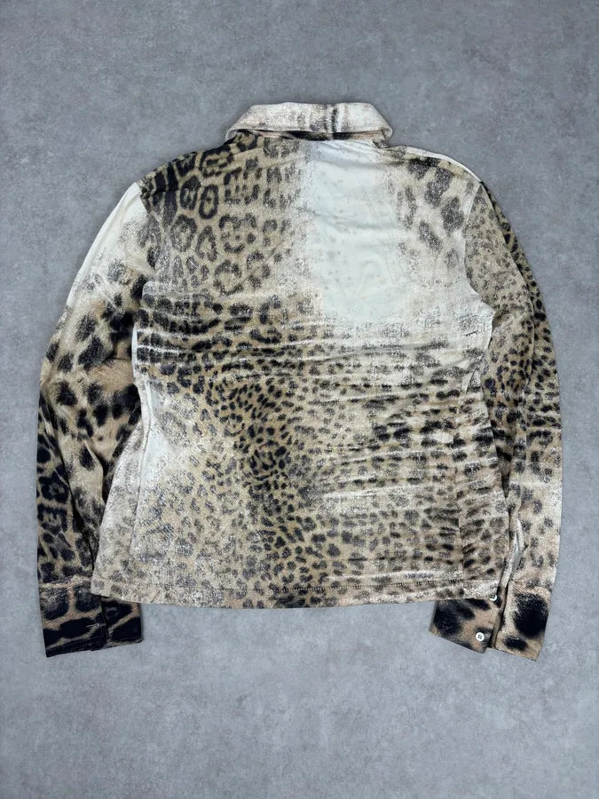 SS2002 Roberto Cavalli Archive Leopard Print Longsleeve Polo BbDzwRf 5