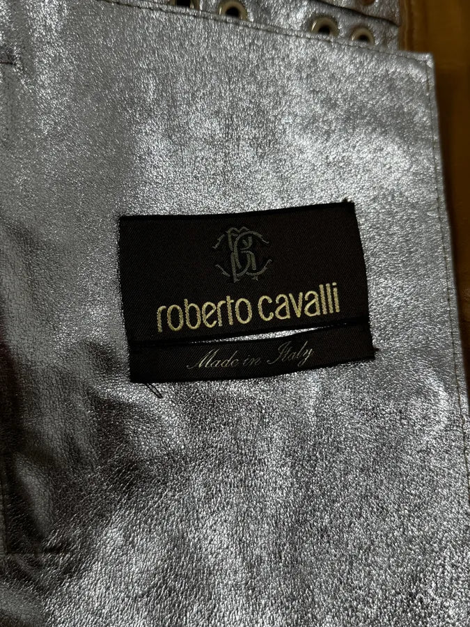 Roberto Cavalli Asymmetrical Eyled Leather Mustard Beige Jacket aUEBGfJ 7