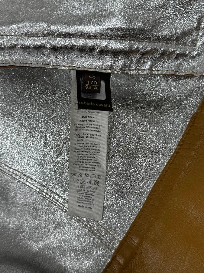 Roberto Cavalli Asymmetrical Eyled Leather Mustard Beige Jacket aUEBGfJ 8