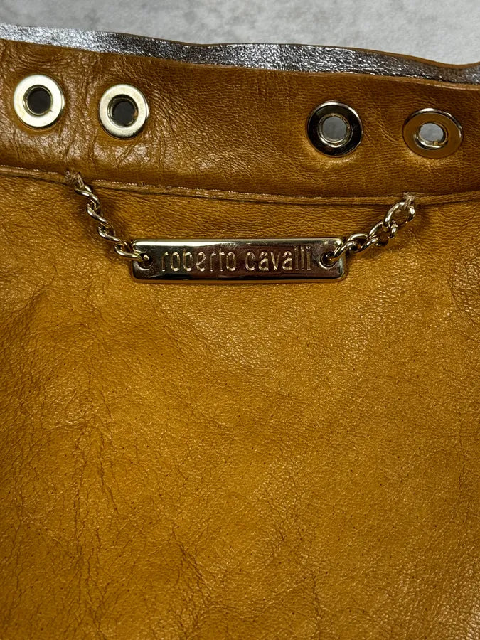 Roberto Cavalli Asymmetrical Eyled Leather Mustard Beige Jacket aUEBGfJ 9