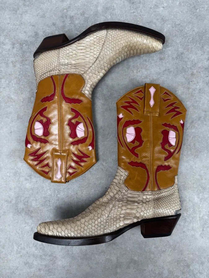 Roberto Cavalli Beige & Orange Python Embroidered Western Boots yIOaIYM 2