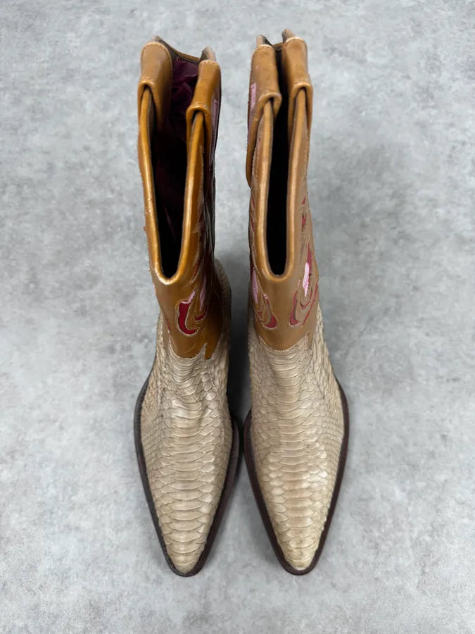 Roberto Cavalli Beige & Orange Python Embroidered Western Boots yIOaIYM 4