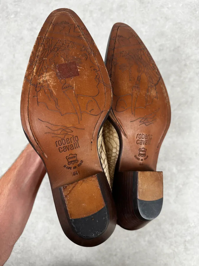Roberto Cavalli Beige & Orange Python Embroidered Western Boots yIOaIYM 8