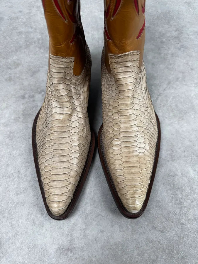 Roberto Cavalli Beige & Orange Python Embroidered Western Boots yIOaIYM 3