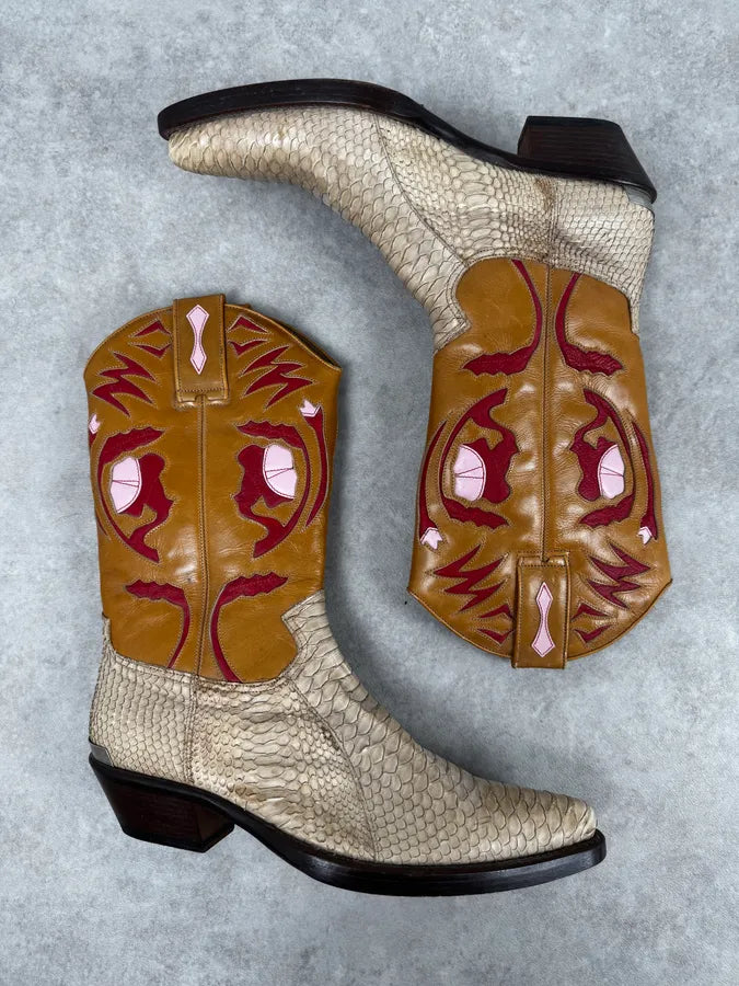 Roberto Cavalli Beige & Orange Python Embroidered Western Boots yIOaIYM 1