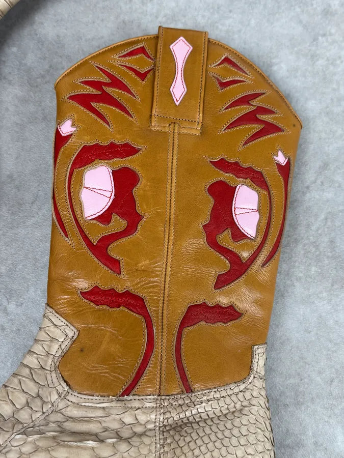 Roberto Cavalli Beige & Orange Python Embroidered Western Boots yIOaIYM 5