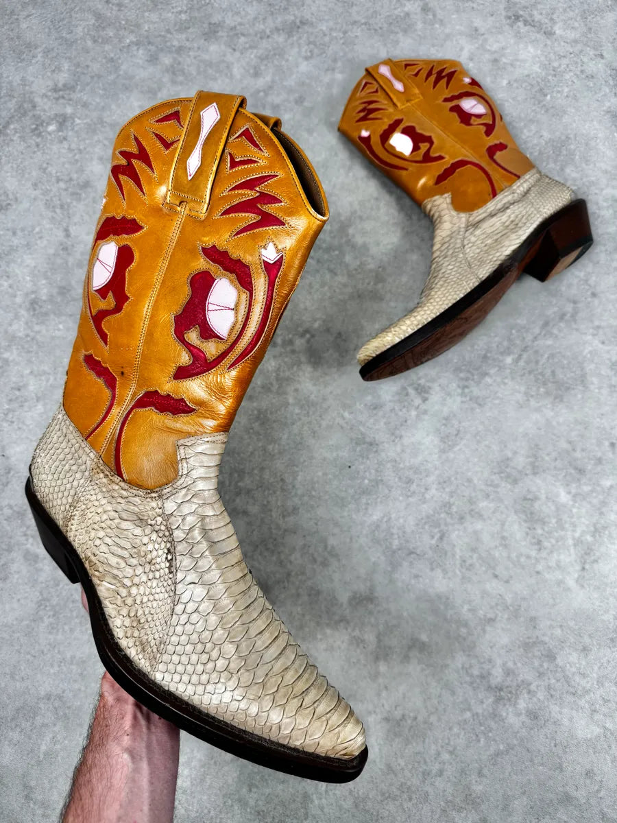 Roberto Cavalli Beige & Orange Python Embroidered Western Boots yIOaIYM 0
