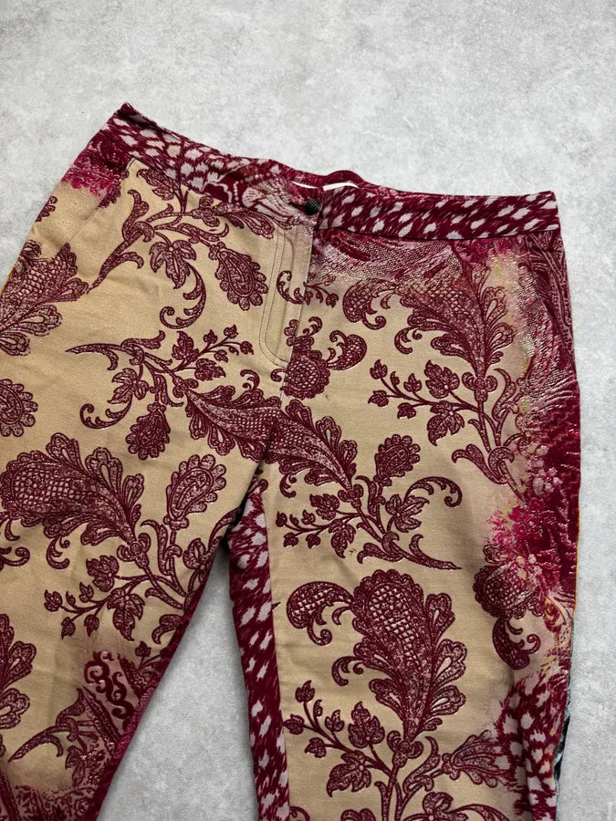 2000s Roberto Cavalli Beige & Red Paisley Floral Soft Pants HOZgAxU 5
