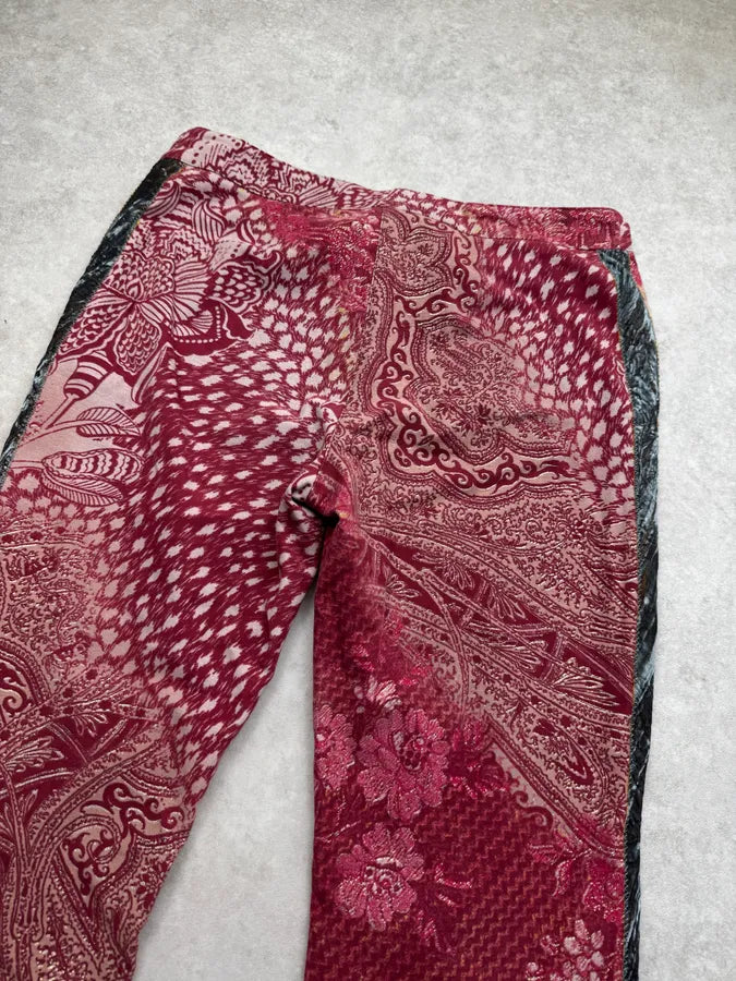 2000s Roberto Cavalli Beige & Red Paisley Floral Soft Pants HOZgAxU 6