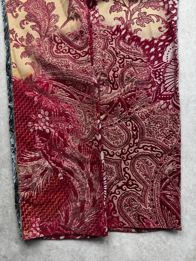 2000s Roberto Cavalli Beige & Red Paisley Floral Soft Pants HOZgAxU 7
