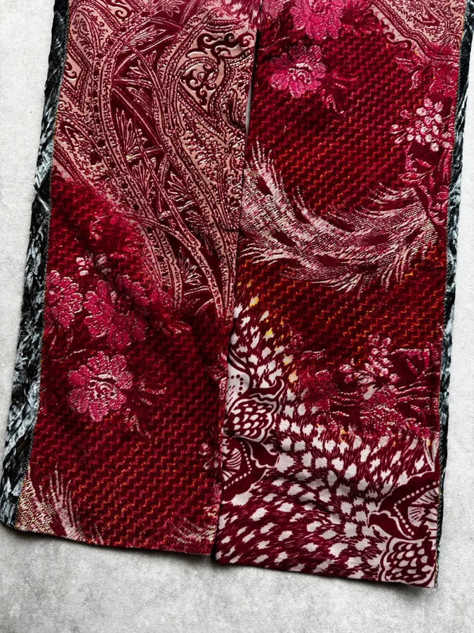 2000s Roberto Cavalli Beige & Red Paisley Floral Soft Pants HOZgAxU 8