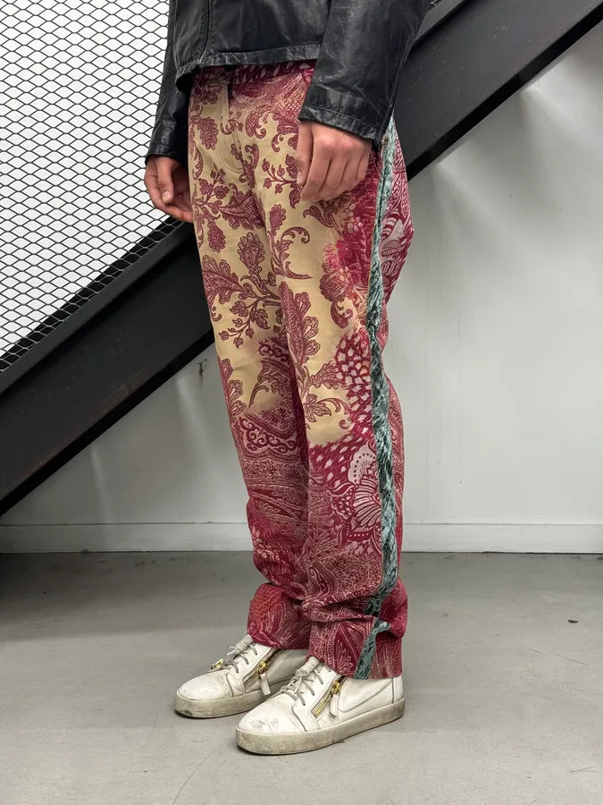 2000s Roberto Cavalli Beige & Red Paisley Floral Soft Pants HOZgAxU 2