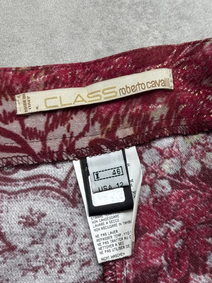 2000s Roberto Cavalli Beige & Red Paisley Floral Soft Pants HOZgAxU 10