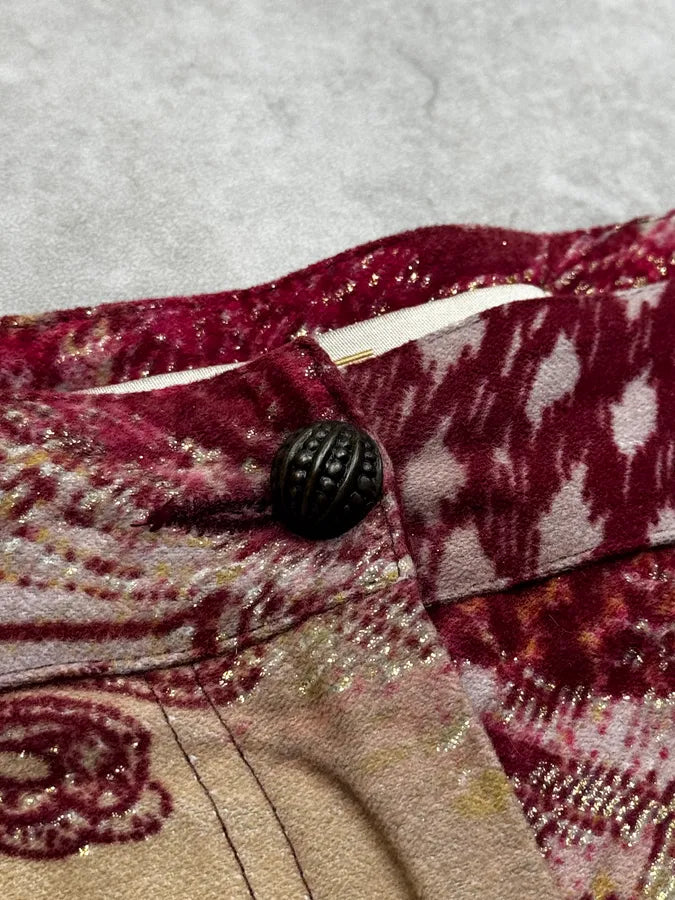 2000s Roberto Cavalli Beige & Red Paisley Floral Soft Pants HOZgAxU 9