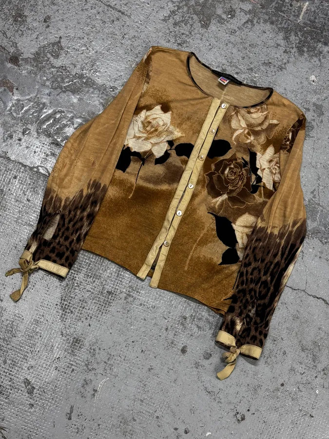 Roberto Cavalli Beige Brown Floral Leopard Cardigan aMTihsU 4
