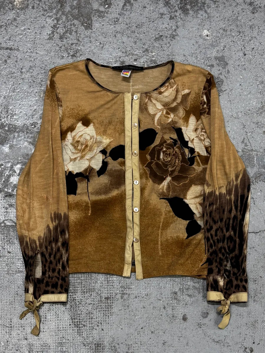 Roberto Cavalli Beige Brown Floral Leopard Cardigan aMTihsU 2