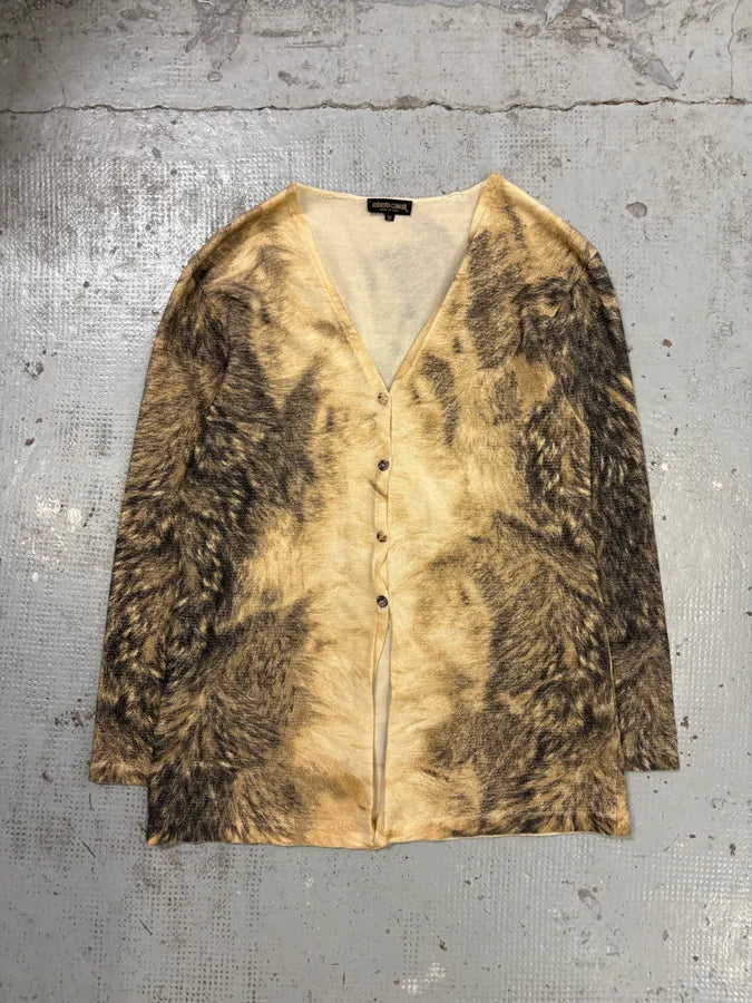AW1999 Roberto Cavalli Beige Fur Effect Cardigan  mUqbtpj 8