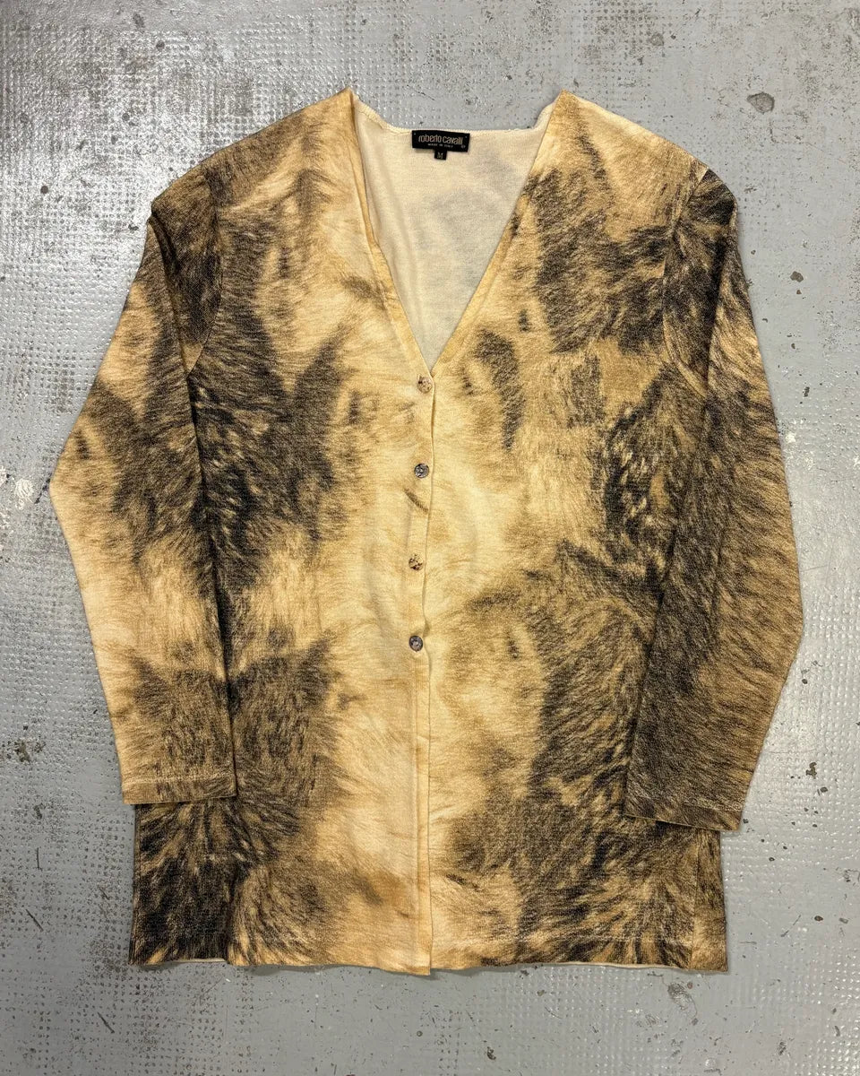 AW1999 Roberto Cavalli Beige Fur Effect Cardigan  mUqbtpj 0