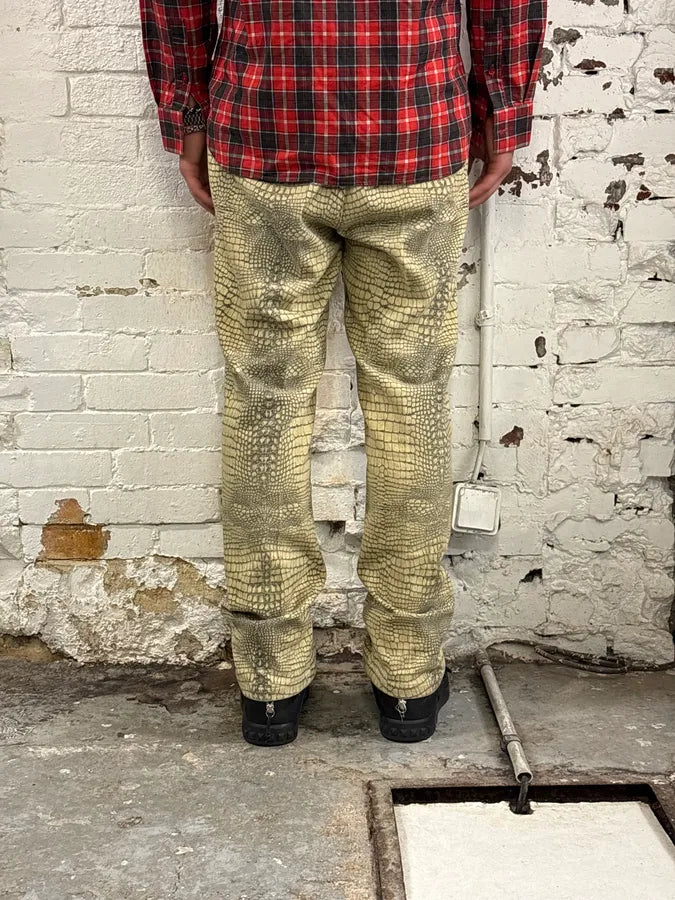 2000s Cavalli Beige Crocodile Effect Pants pUVcShR 2
