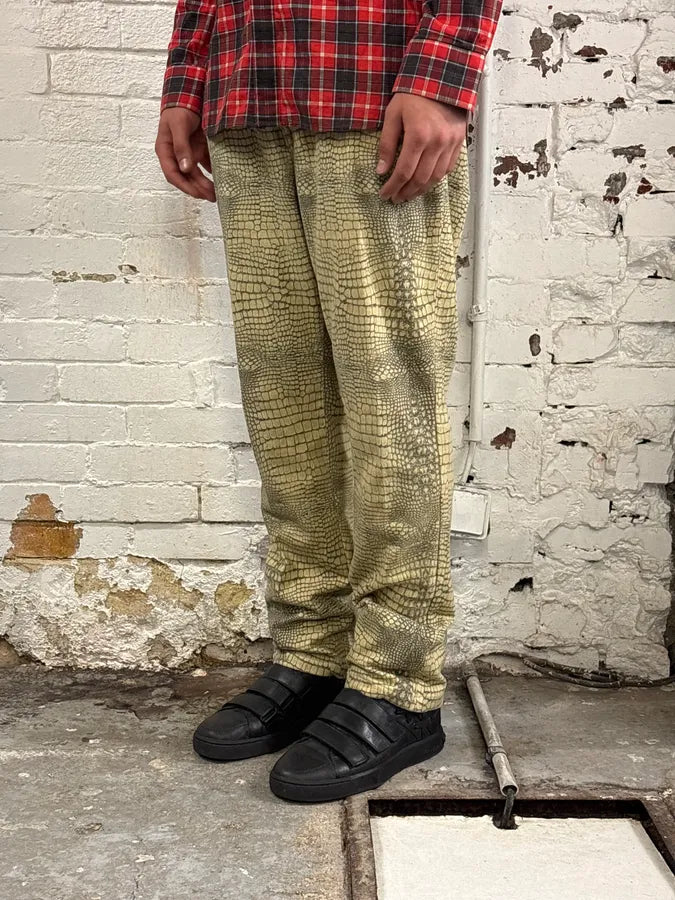2000s Cavalli Beige Crocodile Effect Pants pUVcShR 1