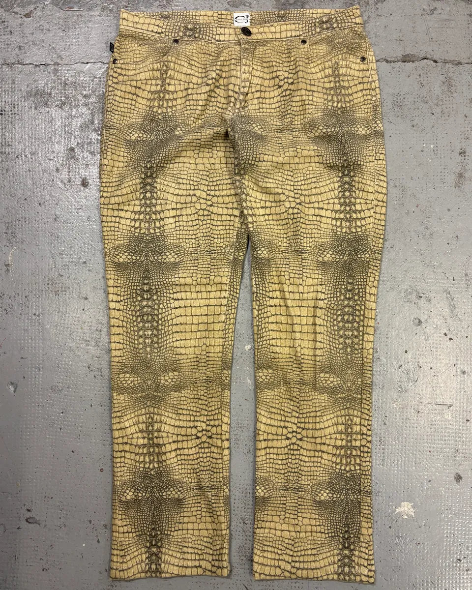 2000s Cavalli Beige Crocodile Effect Pants pUVcShR 3