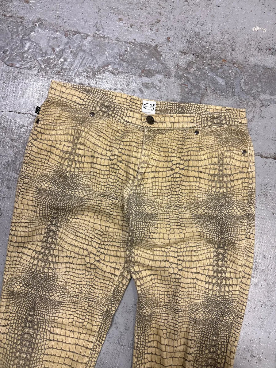 2000s Cavalli Beige Crocodile Effect Pants pUVcShR 4