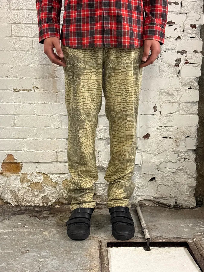2000s Cavalli Beige Crocodile Effect Pants pUVcShR 0