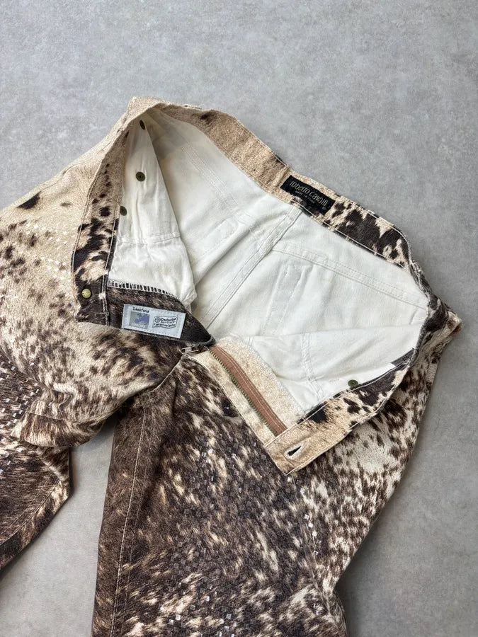 AW1999 Roberto Cavalli Beige & Brown Sequin Animal Fury Pants LFtwSMd 10