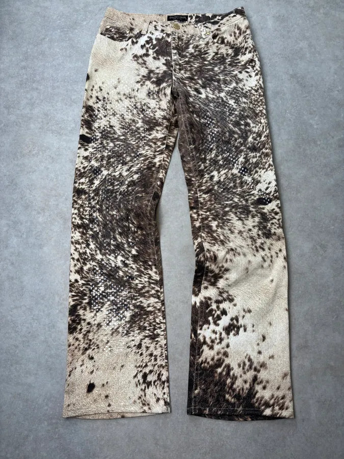 AW1999 Roberto Cavalli Beige & Brown Sequin Animal Fury Pants LFtwSMd 0
